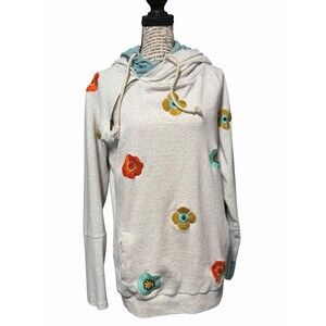 Ampersand Ave Doublehood Hoodie Ornate Floral Embroidered Knit Sweatshirt Size L